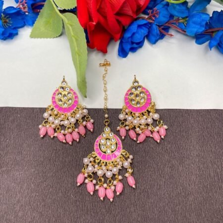 Silver chandbali earrings and maang Tikka | Indian earrings tikka set –  Indian Designs